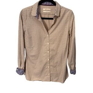 Barbour Women’s Button Down Check Shirt W/ Contrasting Cuffs & Collar Trim Sz 8